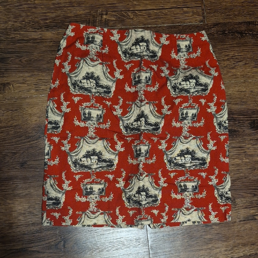 Talbots Red and Black Patterned Pencil Skirt